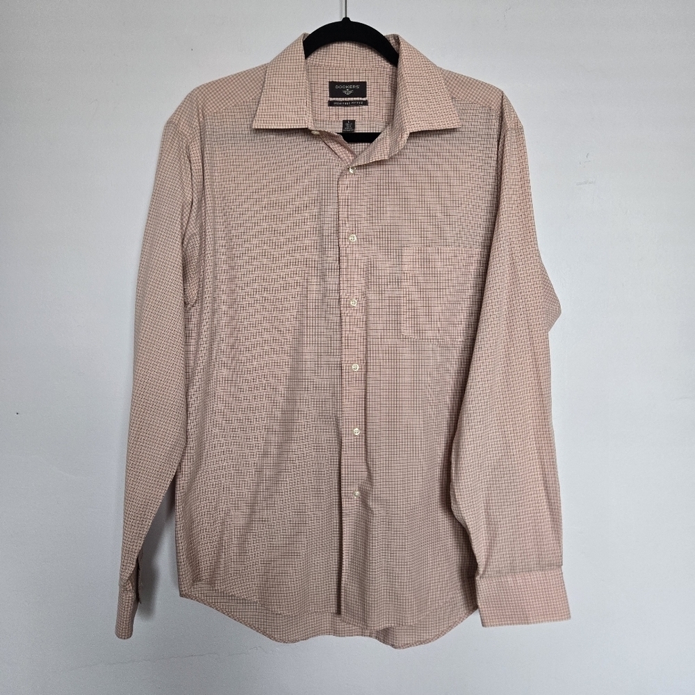 Dockers Iron Free Fitted Men's Orange Checkered Shirt - Picture 1 of 8